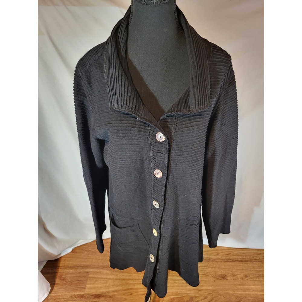 CMC Color Me Cotton Black Size‎ Large Tunic Jacket Lagenlook Artsy Textured
